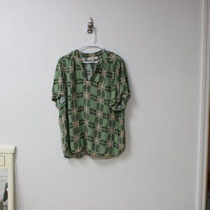 Loft- Blouse Green and Pink Pattern- Size: XL